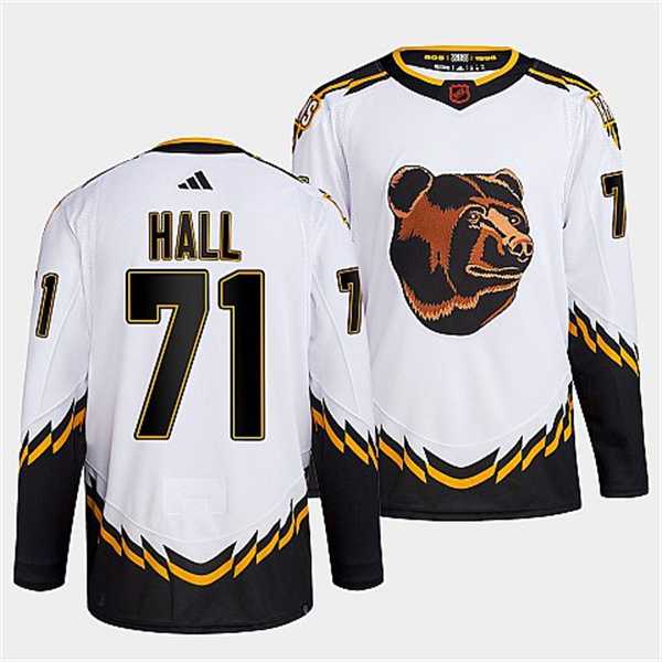 Men's Boston Bruins #71 Taylor Hall 2022 White Reverse Retro Stitched Jersey Dzhi